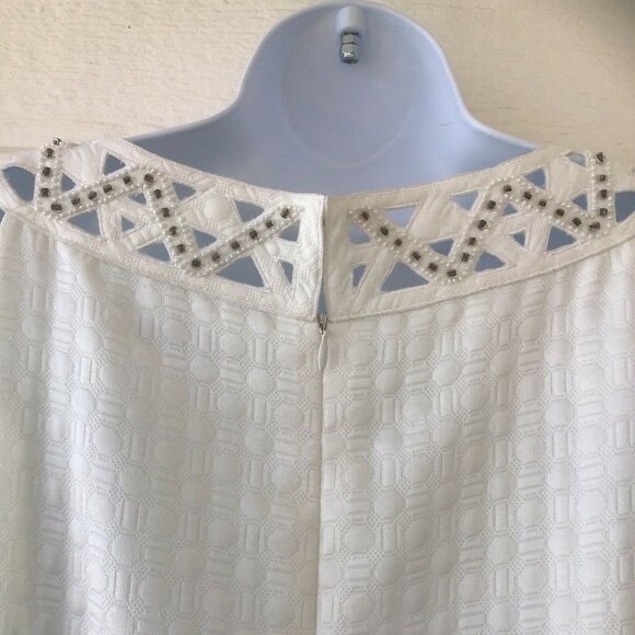 Antonio Melani Women's Size 10 Ivory Sheath Lined Dress Lattice Beaded Neckline - Picture 4 of 12